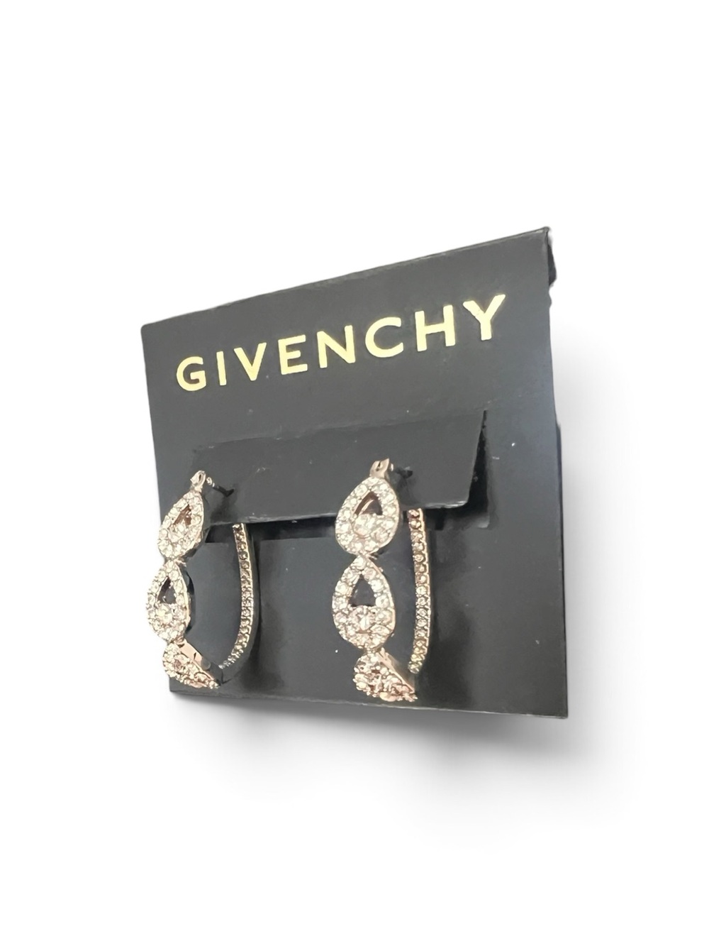 NWT Givenchy Silver Pavé Crystal Double Teardrop Hoop Earrings